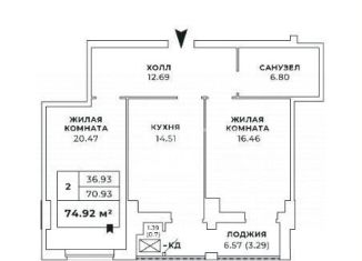 Продажа 2-ком. квартиры, 74.9 м2, Ростов-на-Дону, Будённовский проспект, 77