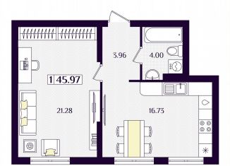 Однокомнатная квартира на продажу, 46 м2, Гурьевск, Краковский бульвар, 16, ЖК Новая Резиденция