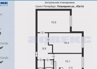 Двухкомнатная квартира на продажу, 54.8 м2, Санкт-Петербург, Планерная улица, 45к1, Приморский район