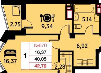 Продается 1-комнатная квартира, 42.8 м2, Калининград, улица Гайдара, 90