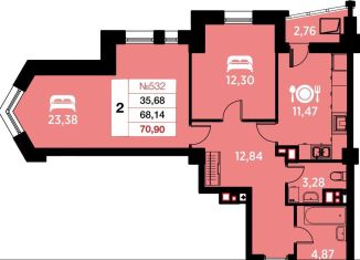 Двухкомнатная квартира на продажу, 70.9 м2, Калининград, Ленинградский район, улица Гайдара, 90