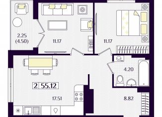 Продается 2-комнатная квартира, 55.1 м2, Гурьевск, Краковский бульвар, 16, ЖК Новая Резиденция