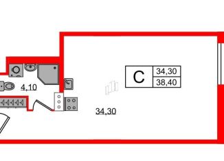 Квартира на продажу студия, 38.4 м2, Санкт-Петербург, Синопская набережная, 22, метро Площадь Александра Невского-1