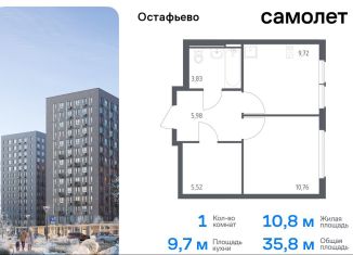 Продаю однокомнатную квартиру, 35.8 м2, село Остафьево, жилой комплекс Остафьево, к22