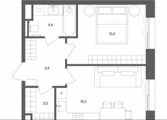 Однокомнатная квартира на продажу, 42.2 м2, Москва, улица Матросская Тишина, 1Ас71, метро Электрозаводская