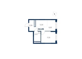 1-комнатная квартира на продажу, 34.5 м2, Екатеринбург, улица Титова, 19/42И, метро Чкаловская