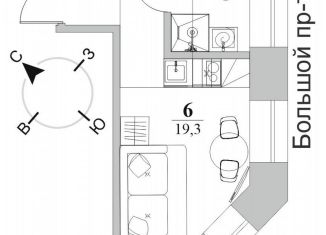 Продается квартира студия, 19.3 м2, Санкт-Петербург, Ропшинская улица, 1/32, Петроградский район