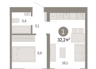 Продажа однокомнатной квартиры, 32.2 м2, Новосибирск, улица Владимира Заровного, 26, метро Речной вокзал