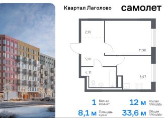 Продажа однокомнатной квартиры, 33.6 м2, Ленинградская область, жилой комплекс Квартал Лаголово, 1