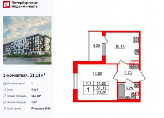 1-комнатная квартира на продажу, 31.1 м2, Санкт-Петербург, метро Звёздная