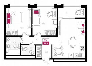 Продается 2-комнатная квартира, 55.8 м2, Тюмень, Калининский округ