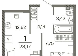 Продается однокомнатная квартира, 28.2 м2, Рязань