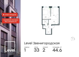 2-комнатная квартира на продажу, 44.6 м2, Москва, станция Хорошёво, жилой комплекс Левел Звенигородская, к1