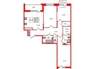 Продается 3-комнатная квартира, 88.1 м2, Санкт-Петербург, метро Комендантский проспект