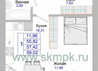 Продается 1-комнатная квартира, 59 м2, Калининградская область, Калининградский проспект, 70Е