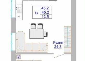 1-комнатная квартира на продажу, 45.2 м2, Калининград, Московский район, Печатная улица, 49