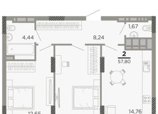 Продаю двухкомнатную квартиру, 56.9 м2, Рязань, Совхозная улица, 6, ЖК Мартовский