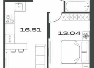 1-комнатная квартира на продажу, 41.9 м2, Тула