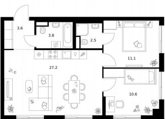 Продается 2-ком. квартира, 58.8 м2, Москва