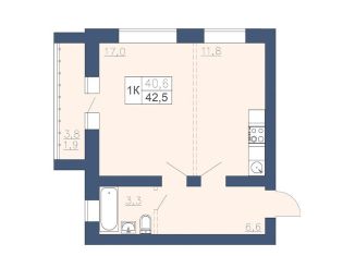 Продается 1-комнатная квартира, 42.5 м2, Павловск