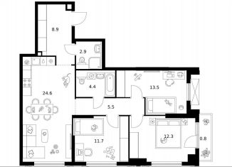 Продается трехкомнатная квартира, 84.6 м2, Москва