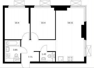 Продается 2-комнатная квартира, 52.9 м2, Москва