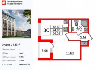 Продается квартира студия, 24.8 м2, посёлок Стрельна