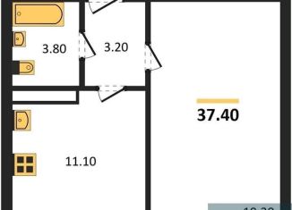 1-комнатная квартира на продажу, 37.4 м2, село Ямное, улица Генерала Черткова, 1