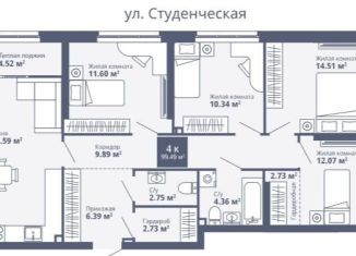 Продажа 4-ком. квартиры, 99.5 м2, Свердловская область, улица Блюхера, 40А