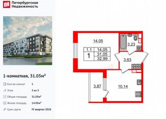 Продается 1-комнатная квартира, 31.1 м2, Санкт-Петербург, муниципальный округ Пулковский Меридиан