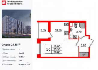 Продается квартира студия, 25.4 м2, Санкт-Петербург, метро Парнас