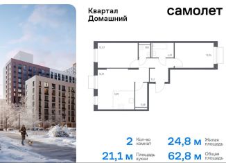 Продается двухкомнатная квартира, 62.8 м2, Москва, жилой комплекс Квартал Домашний, 2, станция Курьяново