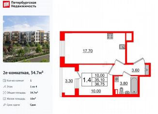 Продажа 1-комнатной квартиры, 34.7 м2, посёлок Шушары, Колпинское шоссе, 127