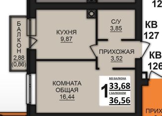 Продается 1-ком. квартира, 36.6 м2, Богданихское сельское поселение