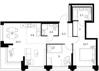 2-ком. квартира на продажу, 61.7 м2, Москва