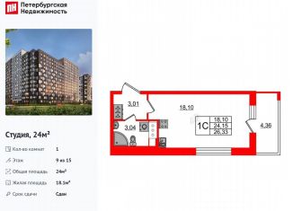 Продается квартира студия, 24 м2, Санкт-Петербург, Невский район, Дальневосточный проспект, 23