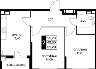 Продаю двухкомнатную квартиру, 51.2 м2, Ростов-на-Дону