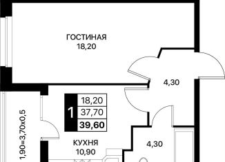 Продаю однокомнатную квартиру, 39.6 м2, Ростов-на-Дону