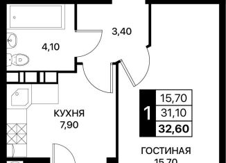 1-ком. квартира на продажу, 32.6 м2, Ростов-на-Дону