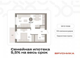 1-комнатная квартира на продажу, 47.2 м2, Тюмень