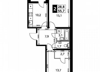 Продажа 2-ком. квартиры, 55.7 м2, Ленинский городской округ