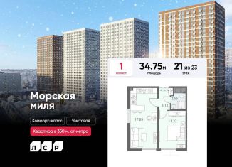 Продаю 1-ком. квартиру, 34.8 м2, Санкт-Петербург, метро Проспект Ветеранов