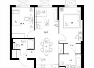 Продается 2-комнатная квартира, 57.6 м2, Москва