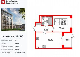 Продаю 1-ком. квартиру, 33.1 м2, посёлок Стрельна