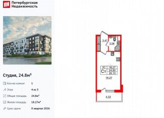 Продажа квартиры студии, 24.8 м2, Санкт-Петербург, муниципальный округ Пулковский Меридиан