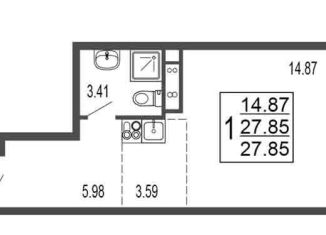 Продаю квартиру студию, 27.9 м2, Лыткарино, 6-й микрорайон, 15Д