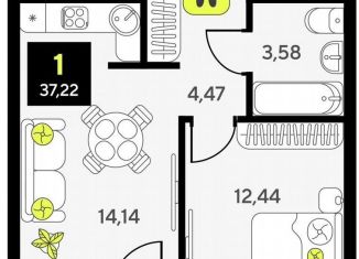 Продается 1-ком. квартира, 37.2 м2, Тюмень, Калининский округ